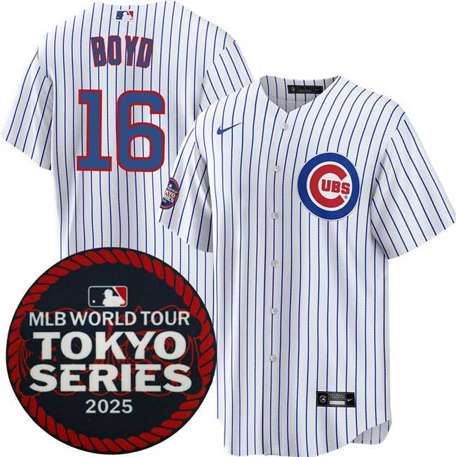 Mens Chicago Cubs #16 Matthew Boyd White 2025 World Tour Tokyo Series Home Stitched Jersey Dzhi